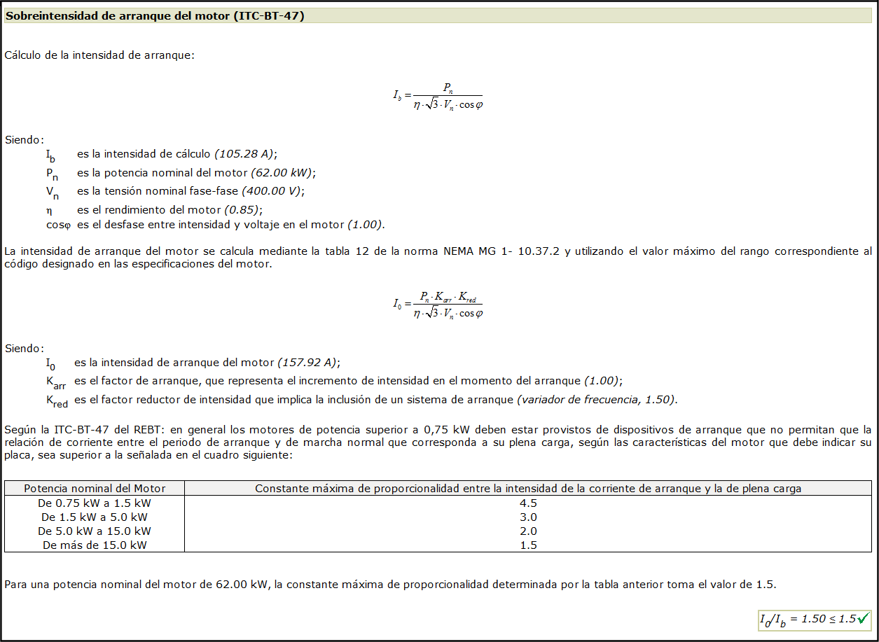 CYPELEC REBT. Comprobación de la sobreintensidad de arranque del motor