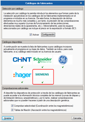 CYPELEC REBT. Características técnicas por catálogo. Productos SIEMENS